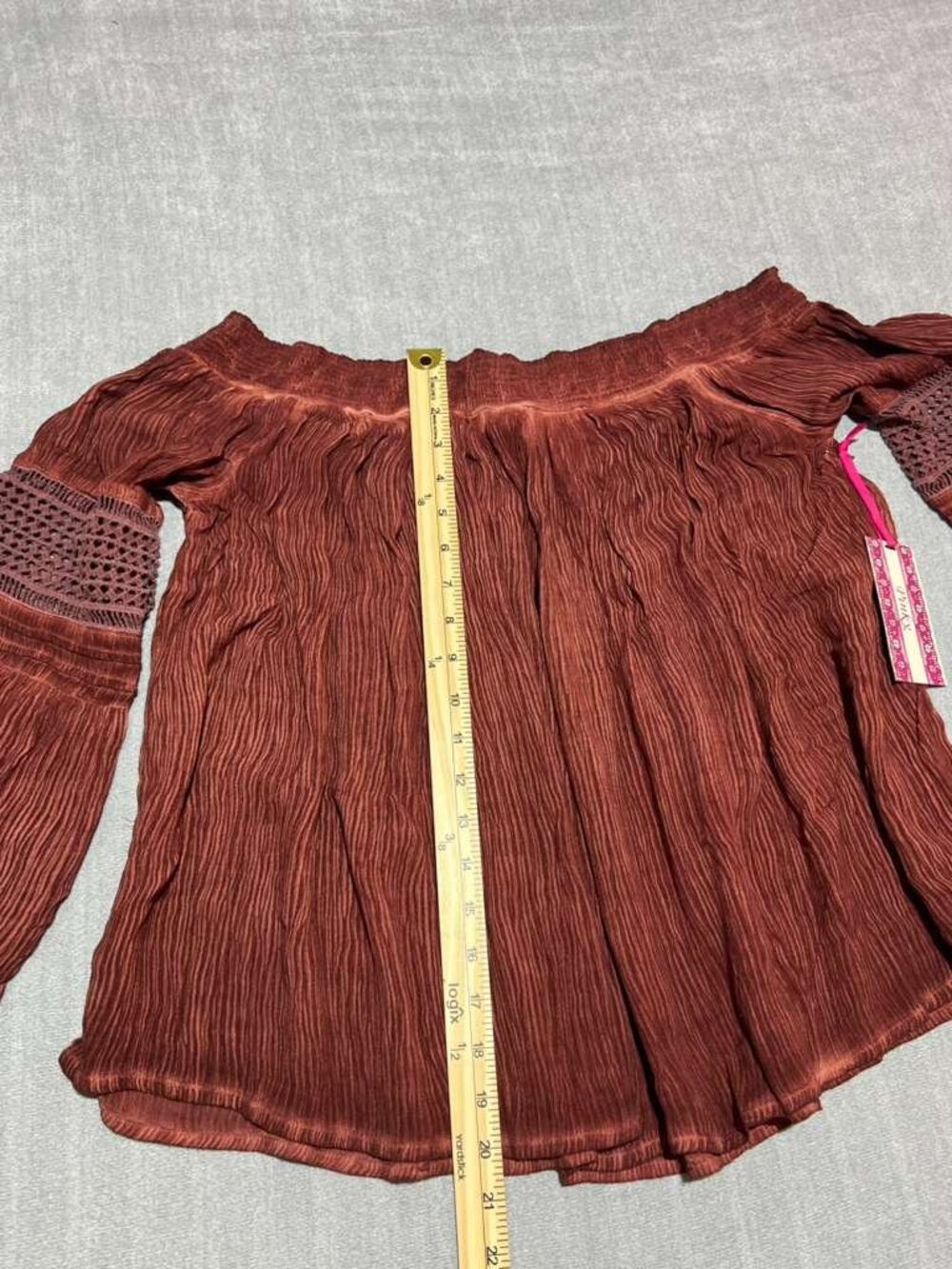Pinky Boho Off Shoulder Rust Textured Bell Sleeve Blouse L NWT - Picture 9 of 9